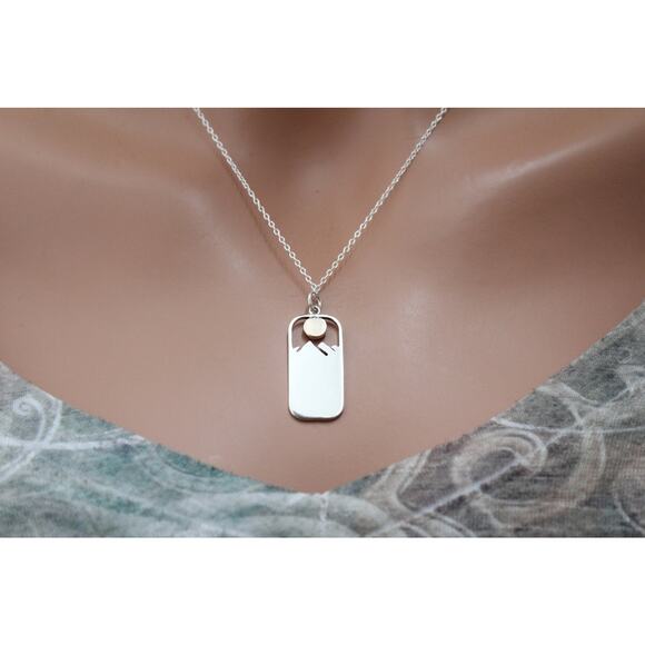 Sterling Silver Rectangle Pine Tree with Bronze Sun Necklace - Picture 5 of 8